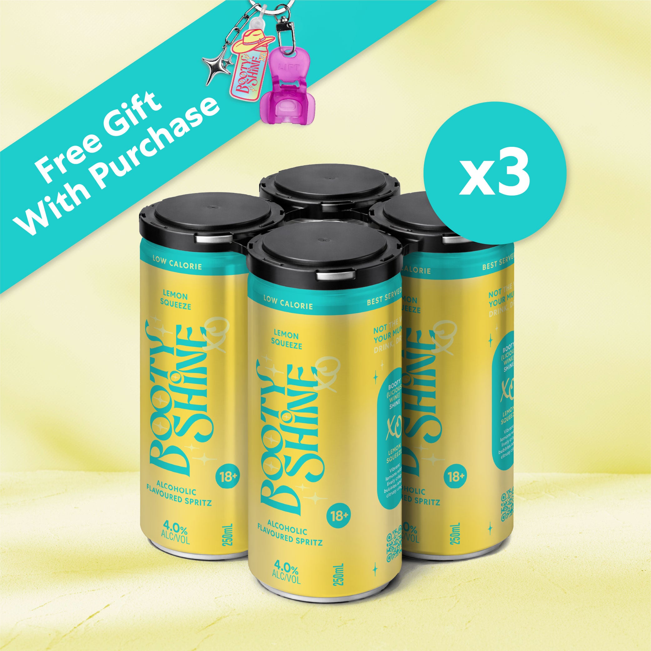 12 Pack Booty Shine XO Cans (3 x 4-Packs) FREE GIFT INCLUDED!