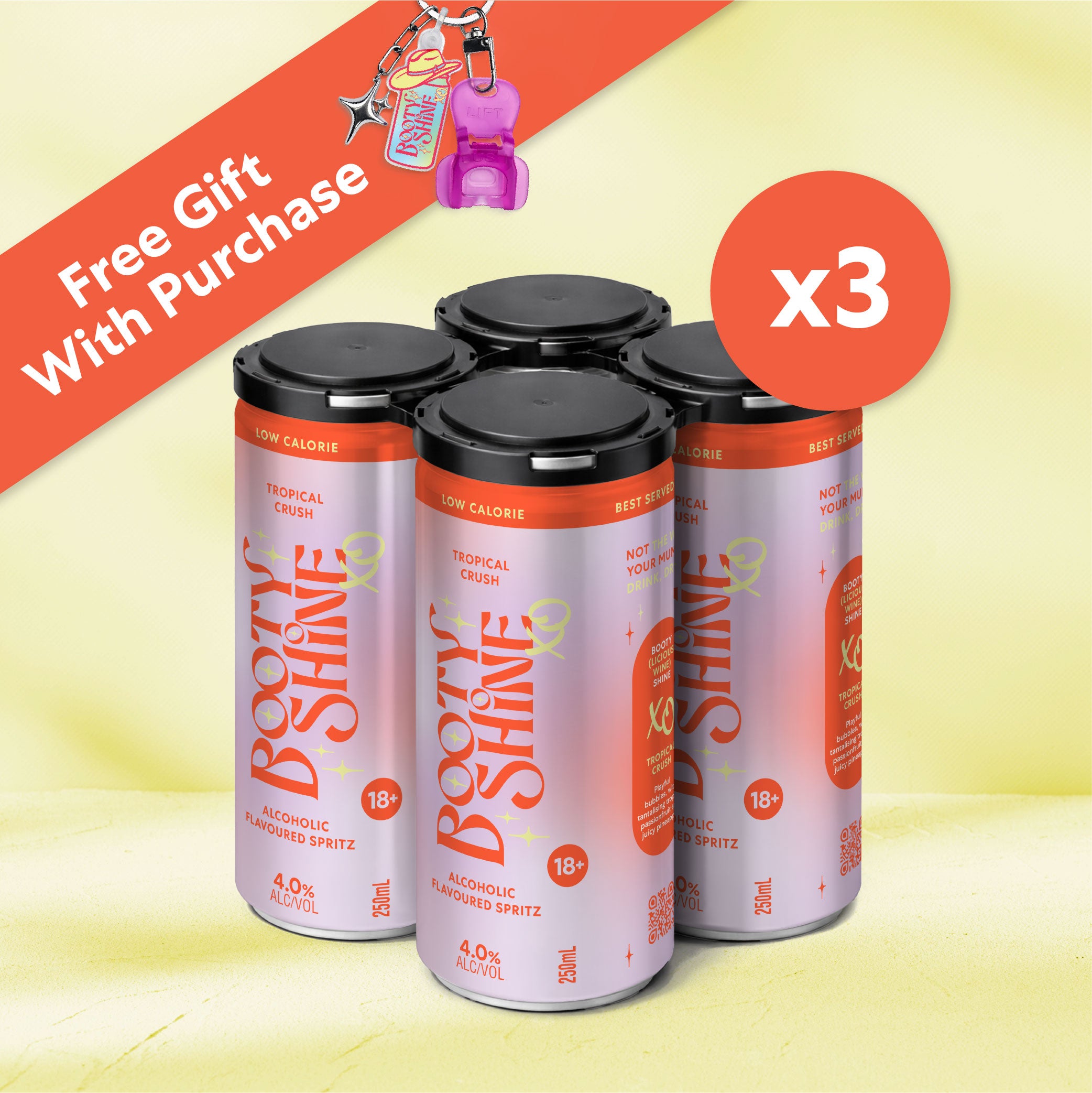 12 Pack Booty Shine XO Cans (3 x 4-Packs) FREE GIFT INCLUDED!