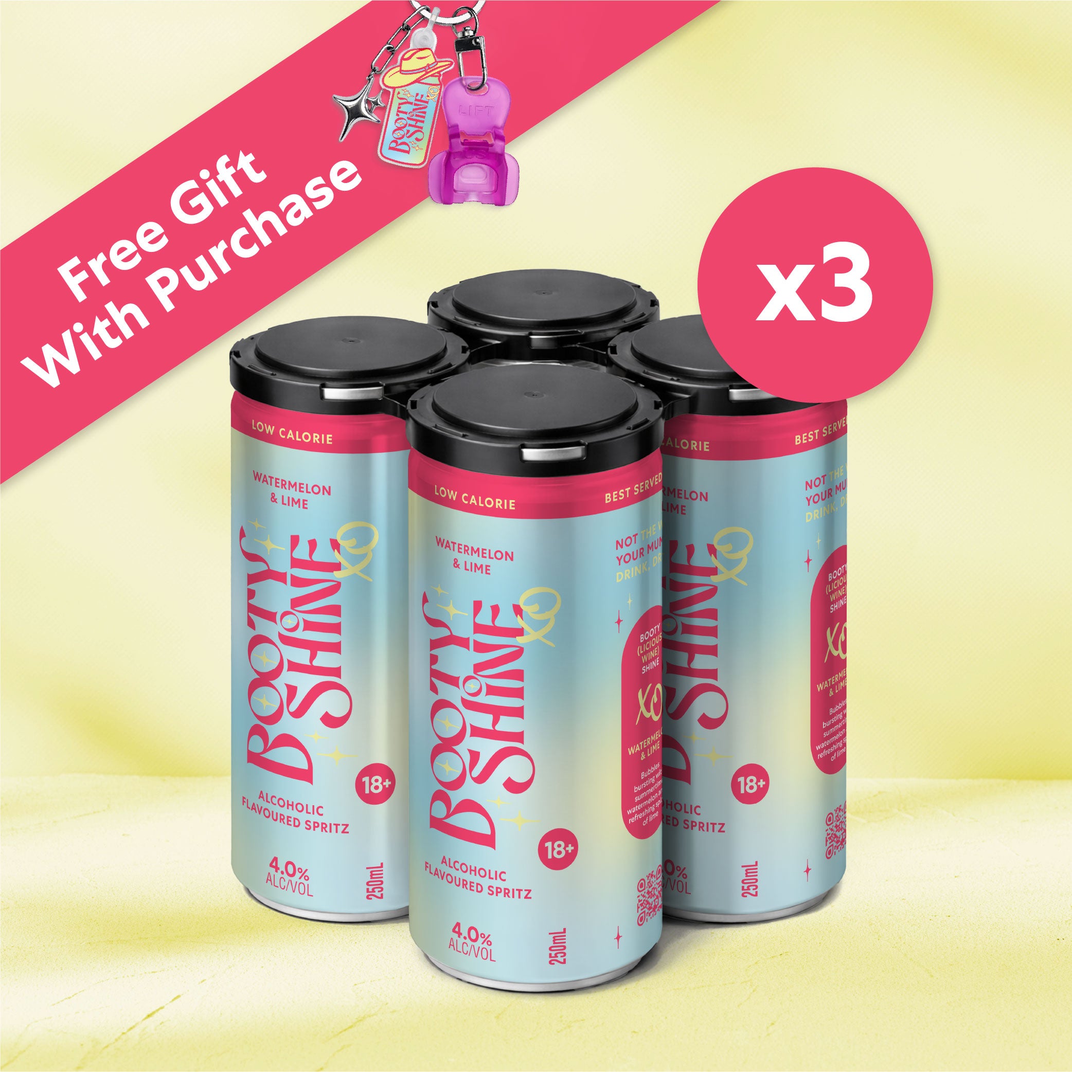 12 Pack Booty Shine XO Cans (3 x 4-Packs) FREE GIFT INCLUDED!
